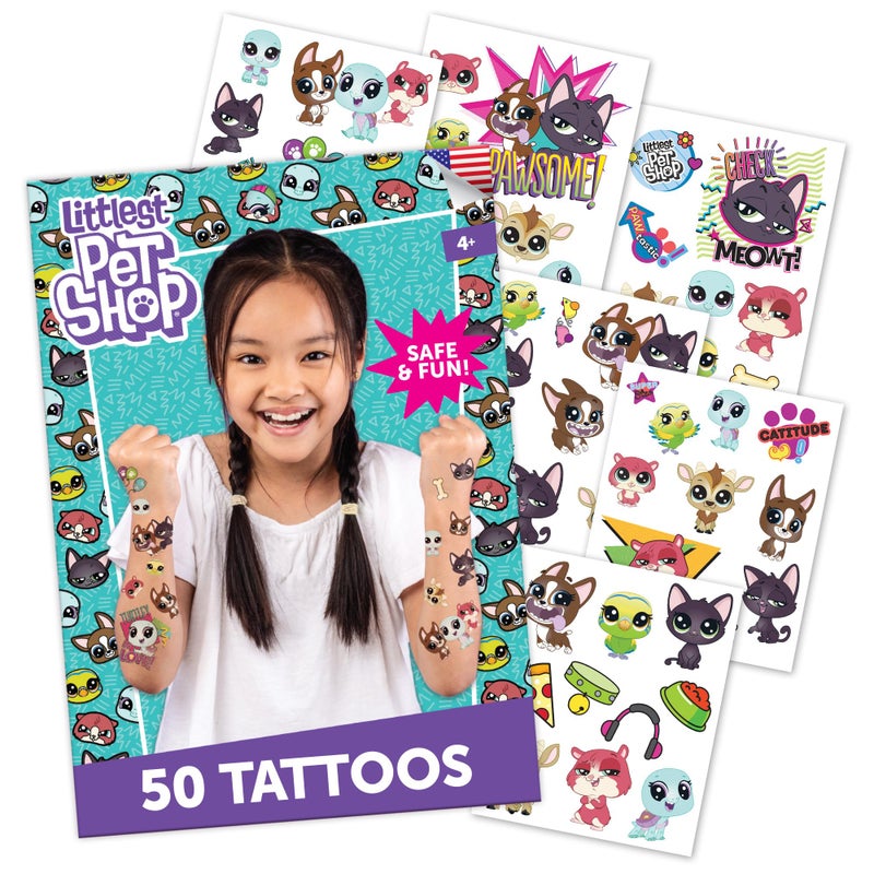 SAVVi Littlest Pet Shop Temporary Tattoos for Kids [50 pack]. Made in the USA w Certified Safe Ink. Kids Birthday Party Supplies and Party Favors Kit. Bulk Temporary Tattoos Stickers Set. Dogs, Cats, - Image 1